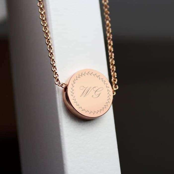 Personalised Wreath Initials Rose Gold Tone Disc Necklace - Myhappymoments.co.uk