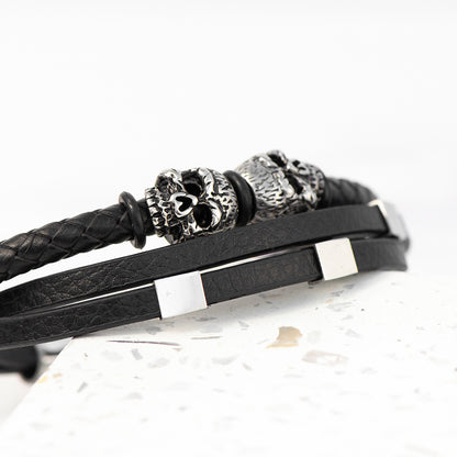 Personalised Men's Skulls Leather Rope Bracelet