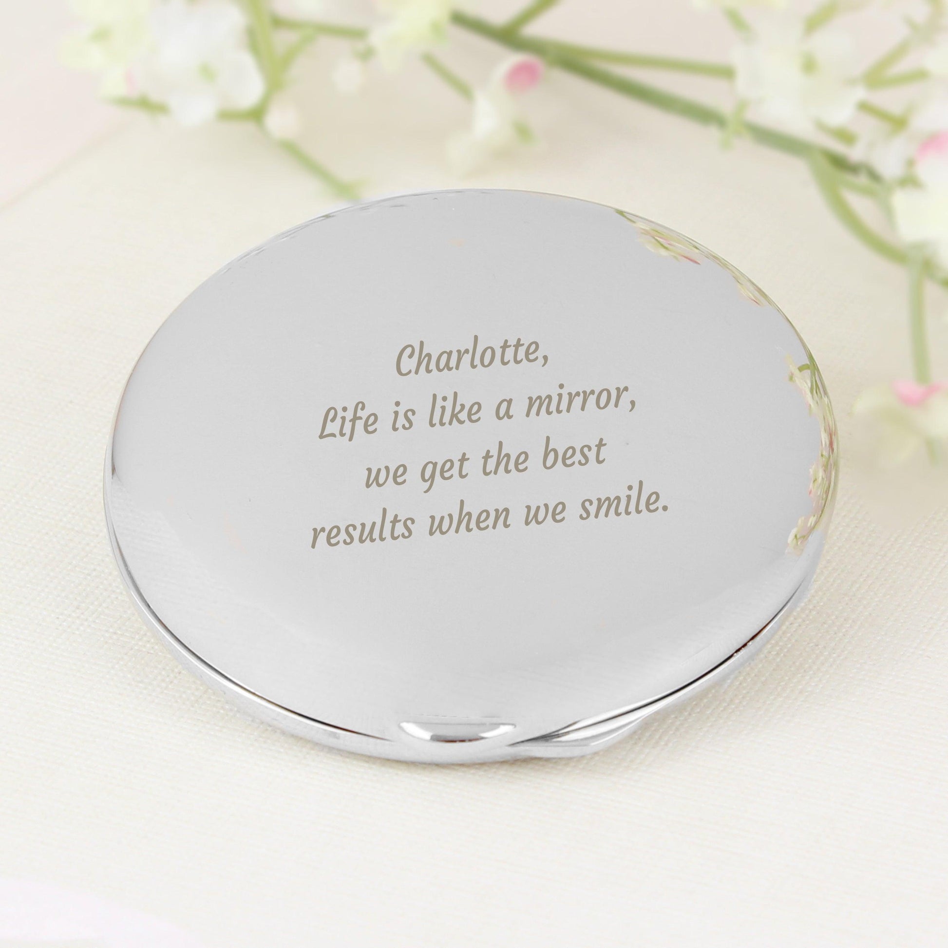 Personalised Silver Round Compact Mirror - Myhappymoments.co.uk