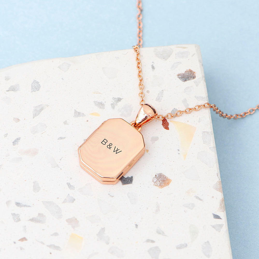 Personalised Rectangular Photo Locket Necklace - Rose Gold Plated