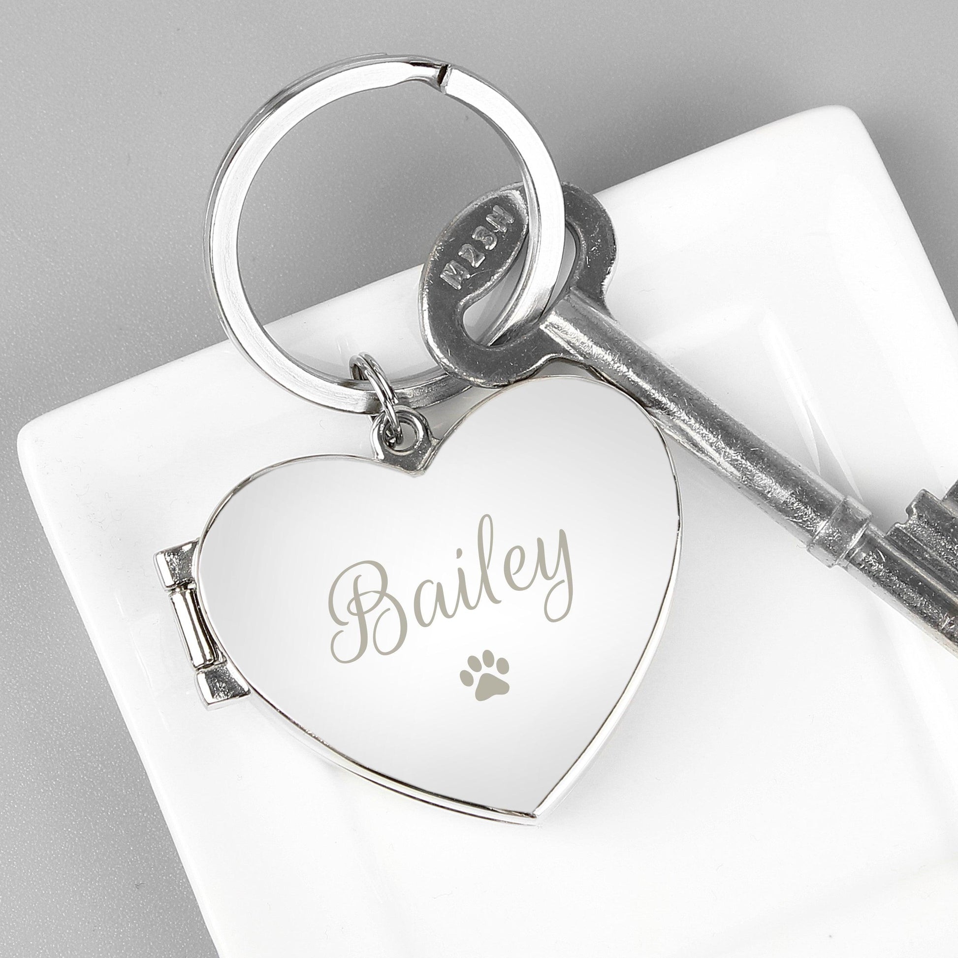 Personalised Paw Print Heart Photo Locket Keyring