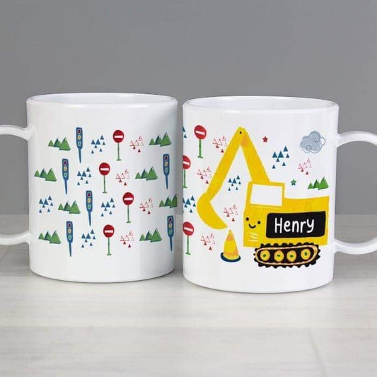 Personalised Digger Plastic Mug - Myhappymoments.co.uk