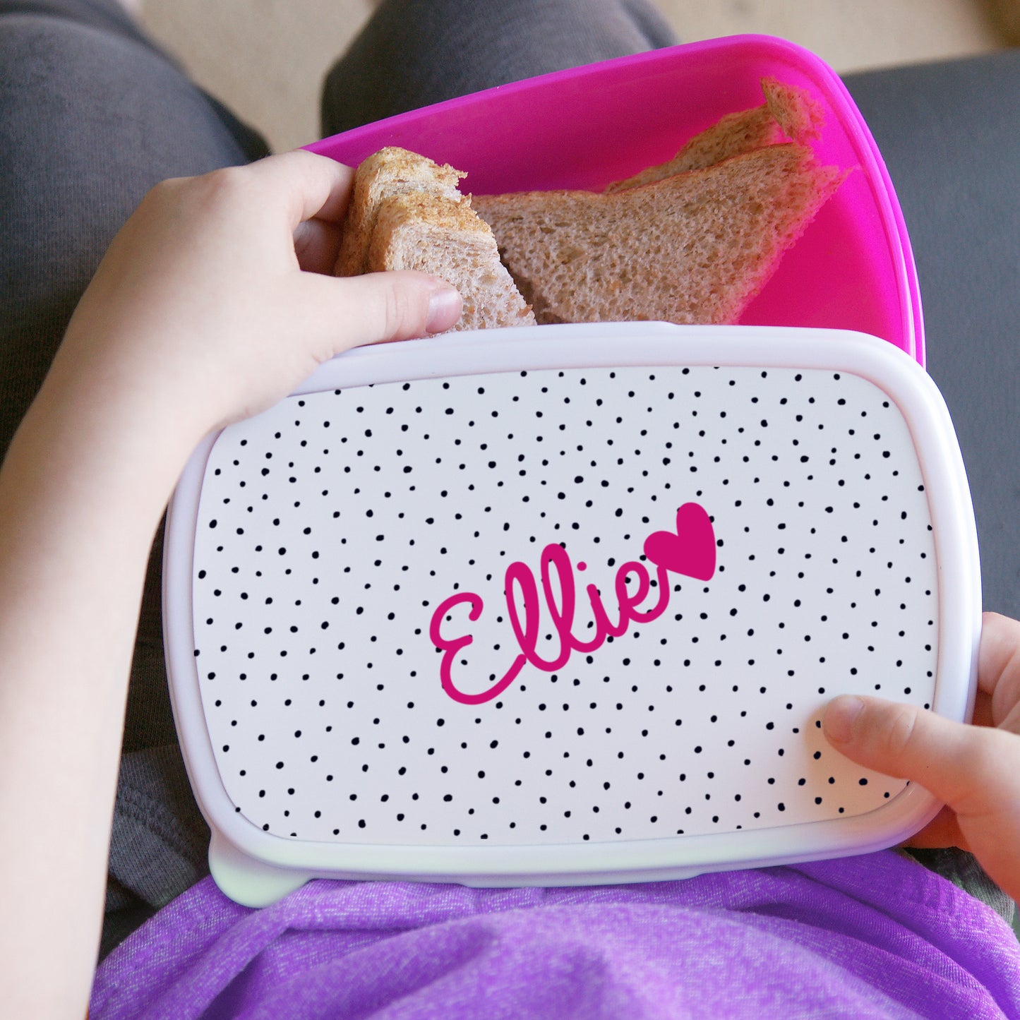 Personalised Pink Heart Pink Lunch Box