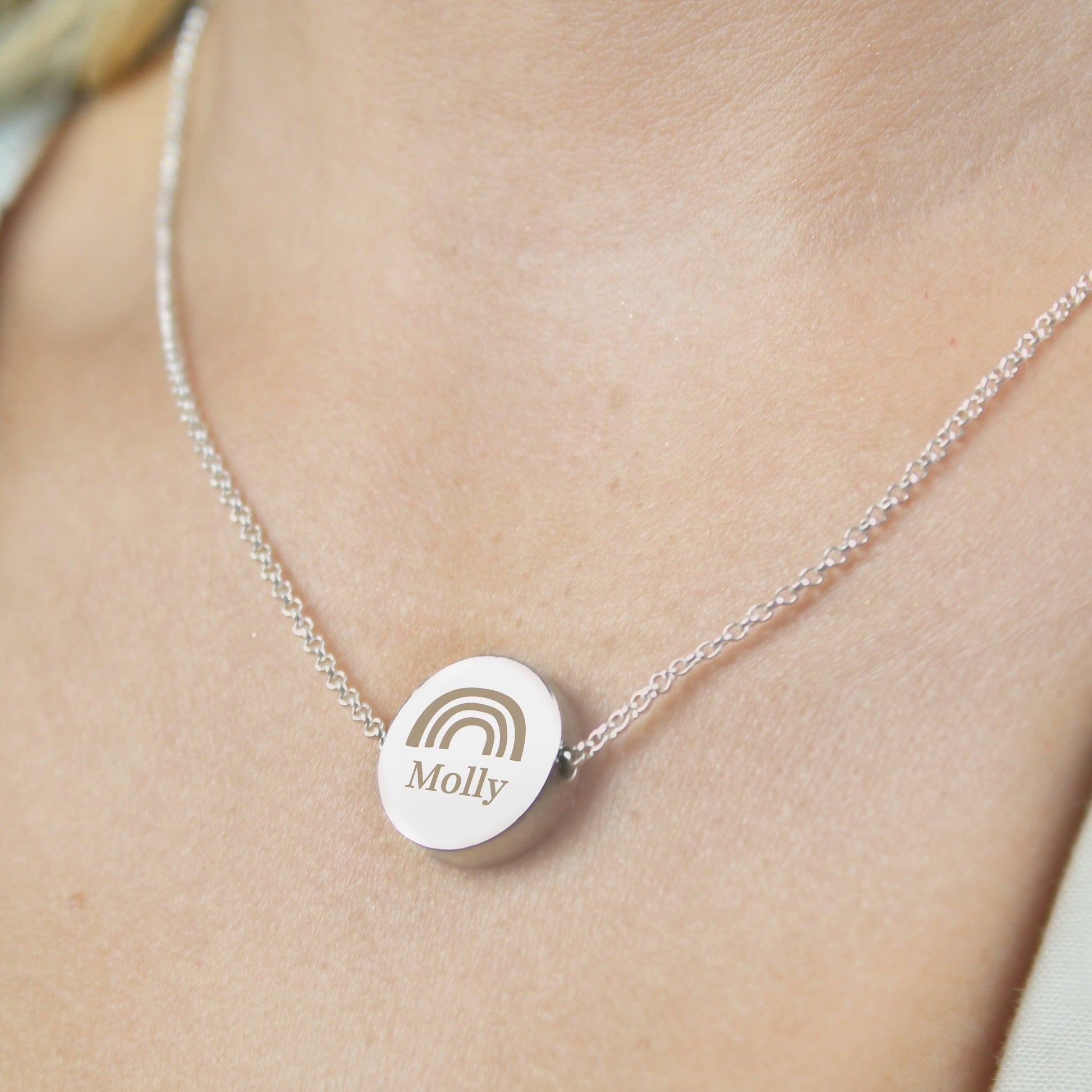 Personalised Rainbow Disc Necklace - Silver