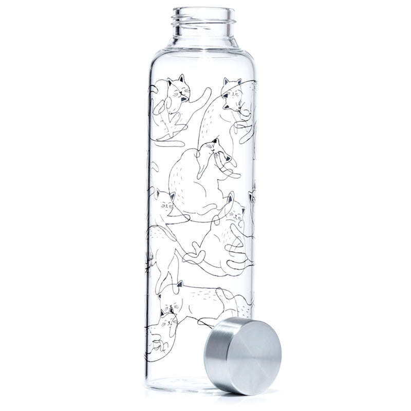 Cat's Life Reusable Glass Water Bottle with Protective Neoprene Sleeve