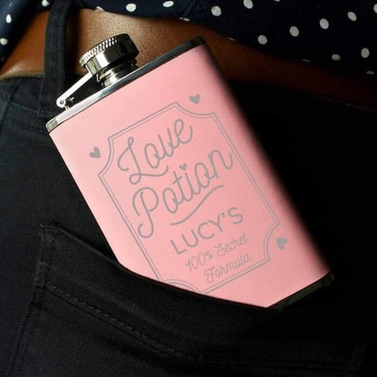 Personalised Love Potion Pink Hip Flask - Myhappymoments.co.uk