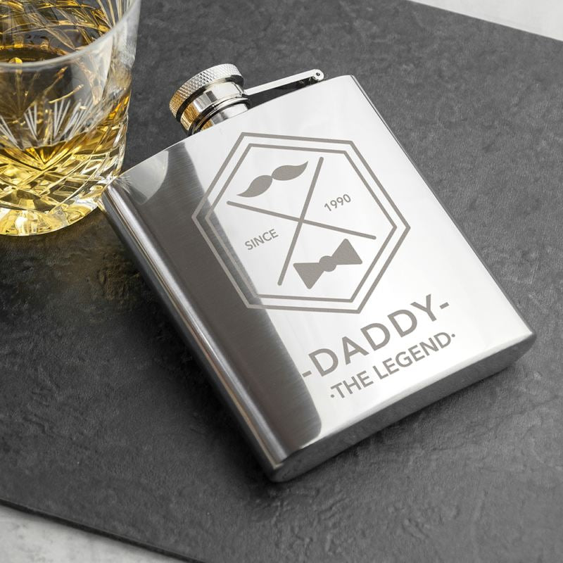 Personalised Legend Dad's Silver Hip Flask - Myhappymoments.co.uk