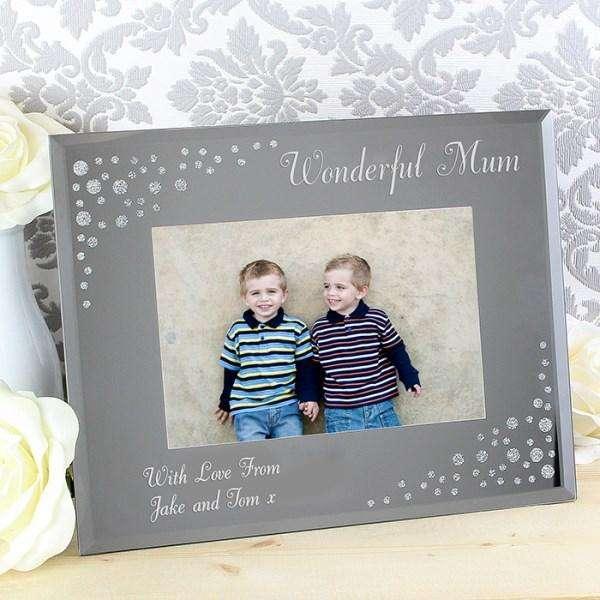 Personalised Any Message Diamante Landscape 6x4 Glass Photo Frame - Myhappymoments.co.uk