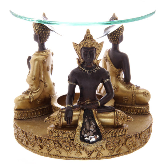 Gold & Brown Thai Buddha Oil & Wax Burner with Glass Mosaic Detail