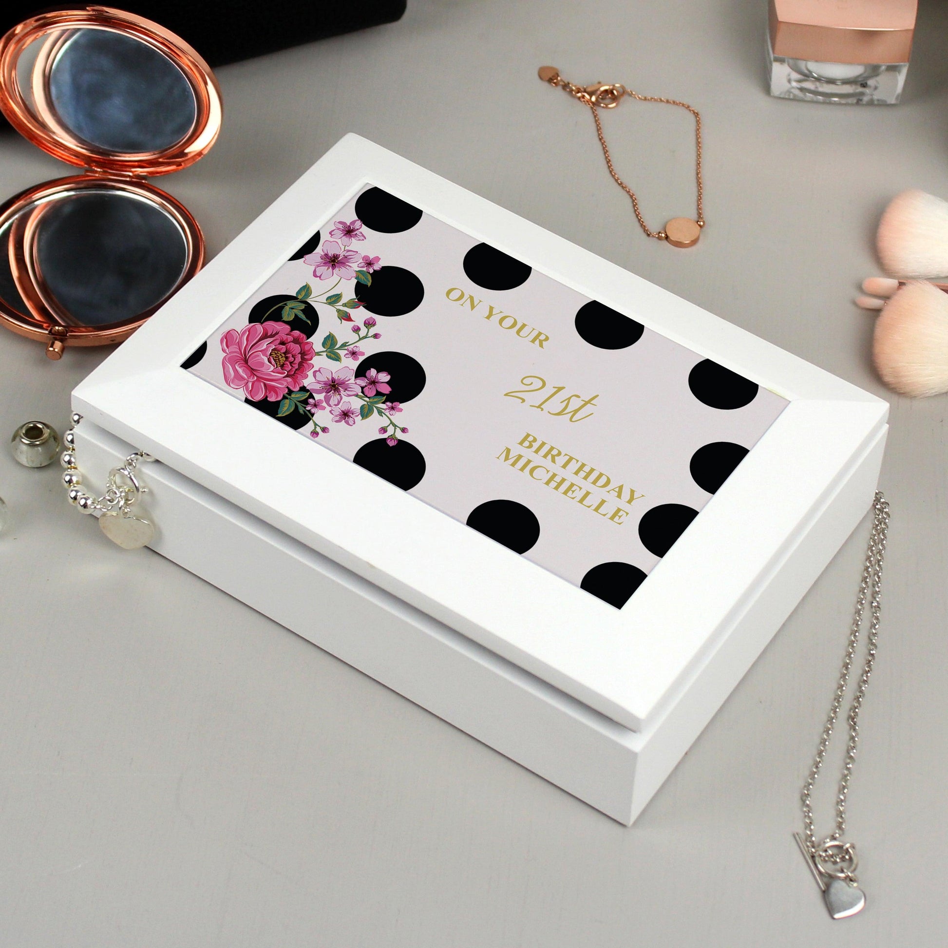 Personalised Floral Dot Jewellery Box - Myhappymoments.co.uk