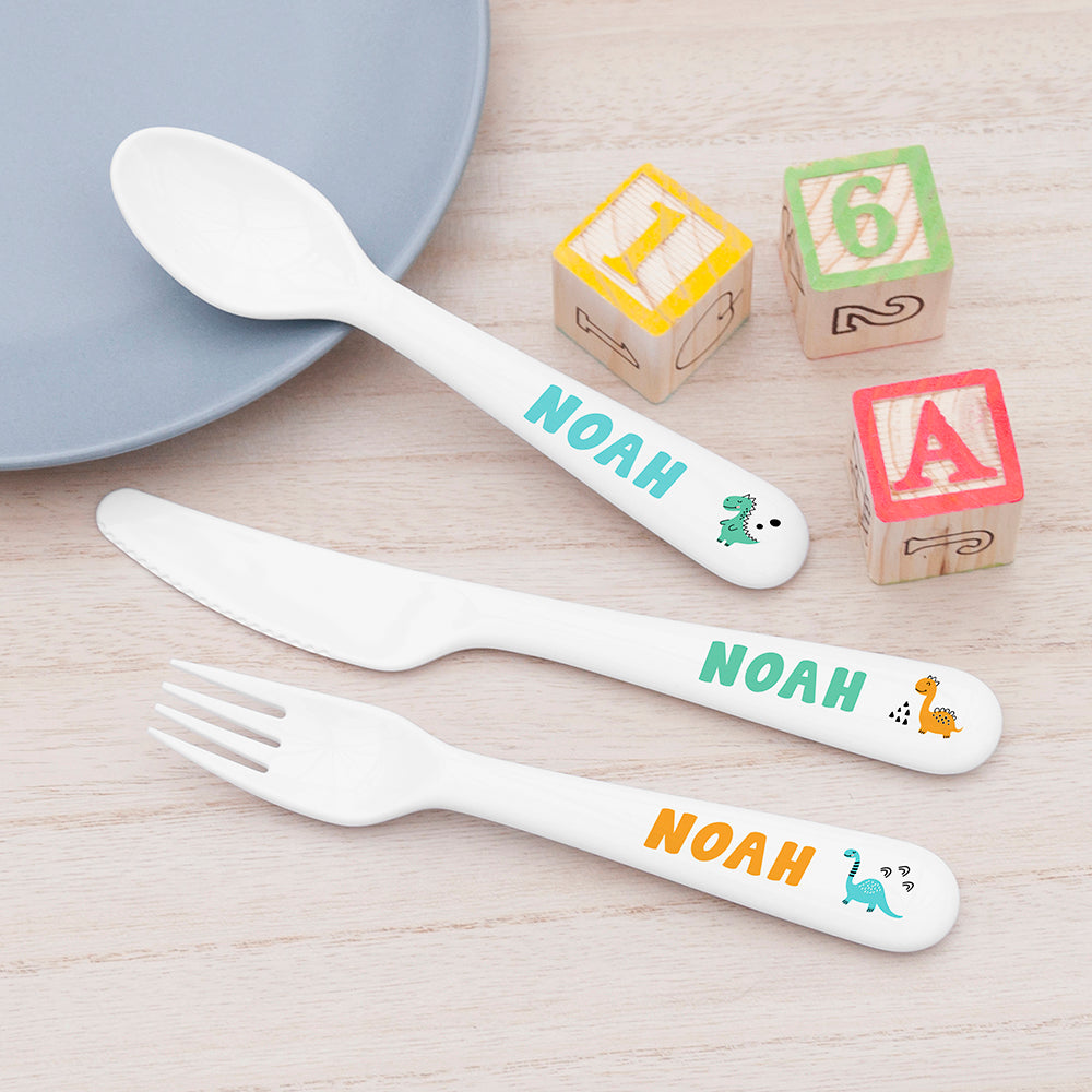 Personalised Children's Cute Dinosaur Cutlery Set