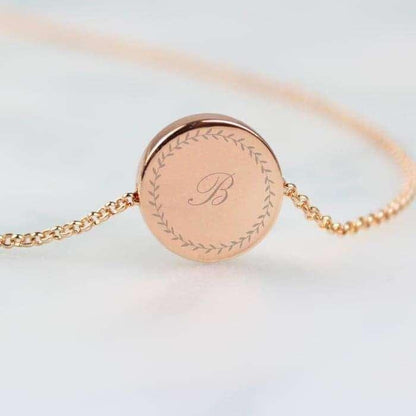 Personalised Wreath Initials Rose Gold Tone Disc Necklace - Myhappymoments.co.uk