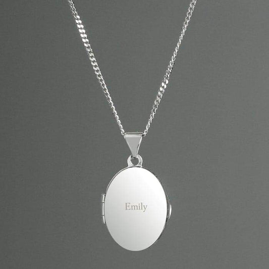 Personalised Sterling Silver Oval Locket Necklace - Myhappymoments.co.uk