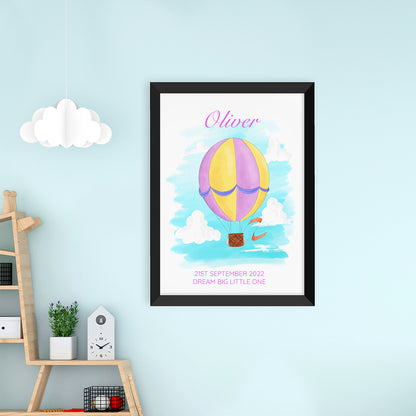 Personalised Hot Air Balloon Black Framed Print