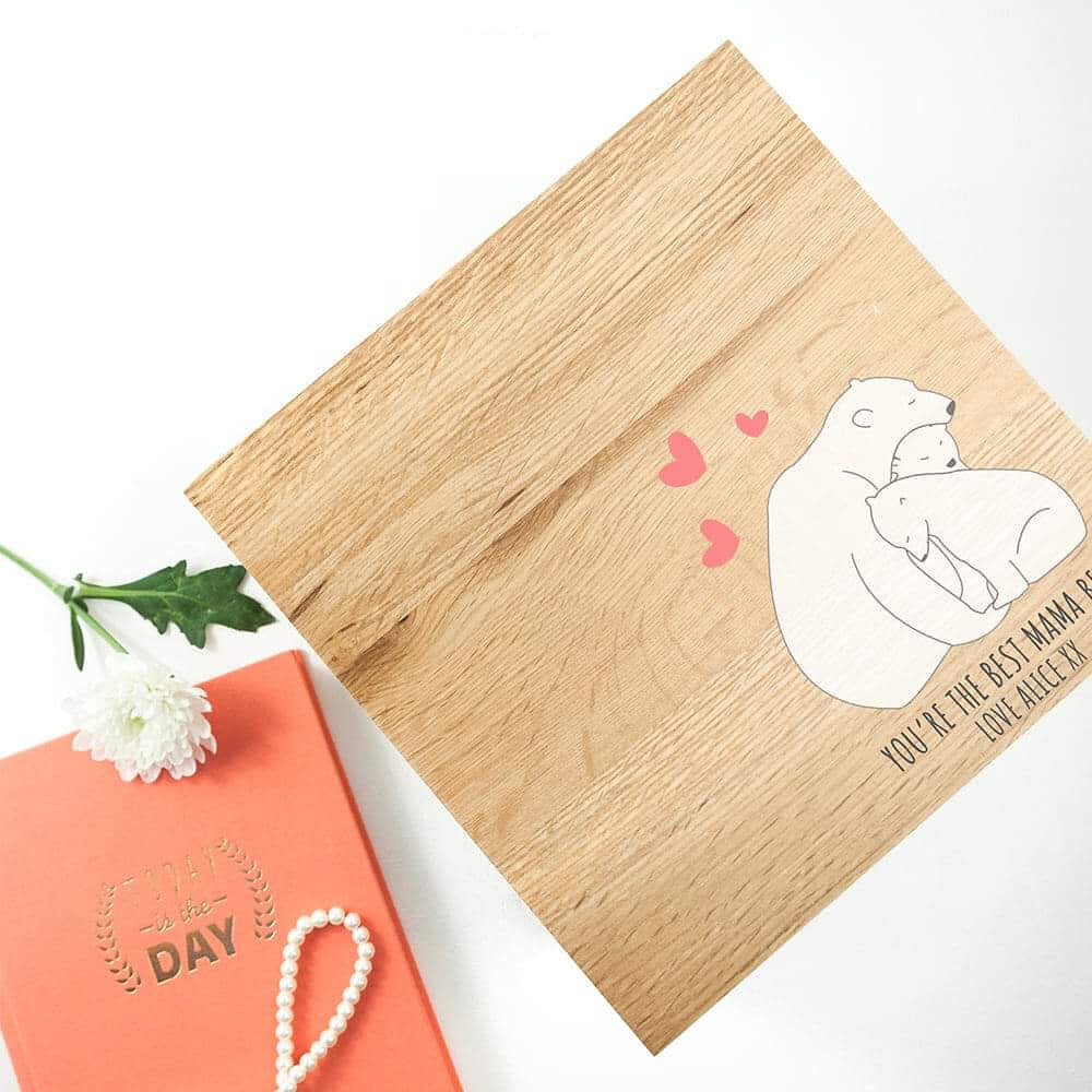 Personalised The Best Mama Bear Large Oak Photo Cube Keepsake Box - Myhappymoments.co.uk