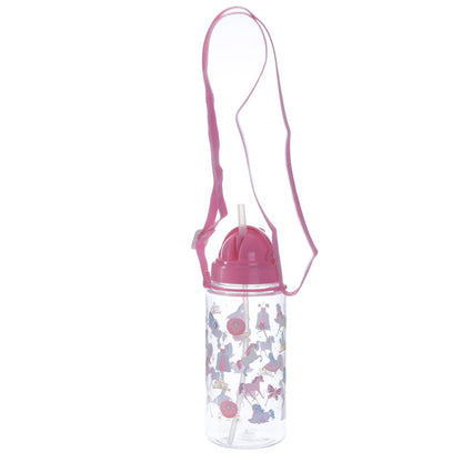 Childrens Unicorn Princess Water Bottle with Straw & String 450ml - Myhappymoments.co.uk