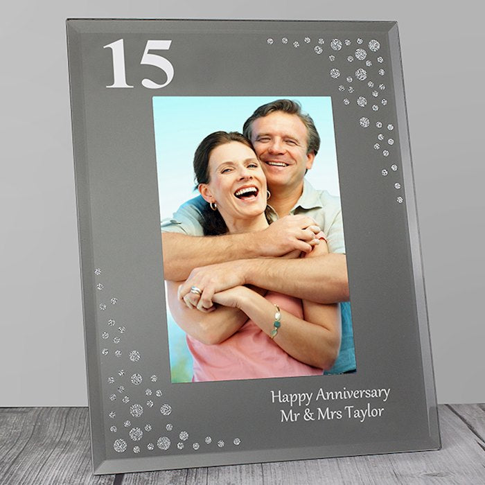 Personalised Anniversary Diamante Glass Photo Frame 4x6 - Myhappymoments.co.uk