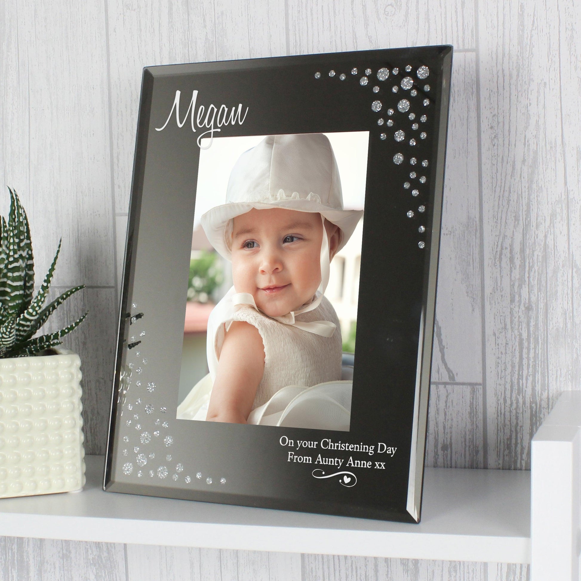 Personalised Swirls & Hearts Diamante Glass Photo Frame 6x4