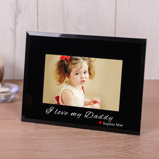 Personalised I love My Daddy Black Glass Photo Frame 6x4 - Myhappymoments.co.uk