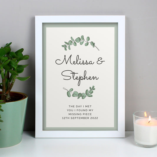 Personalised Botanical Couples A4 White Framed Wall Art