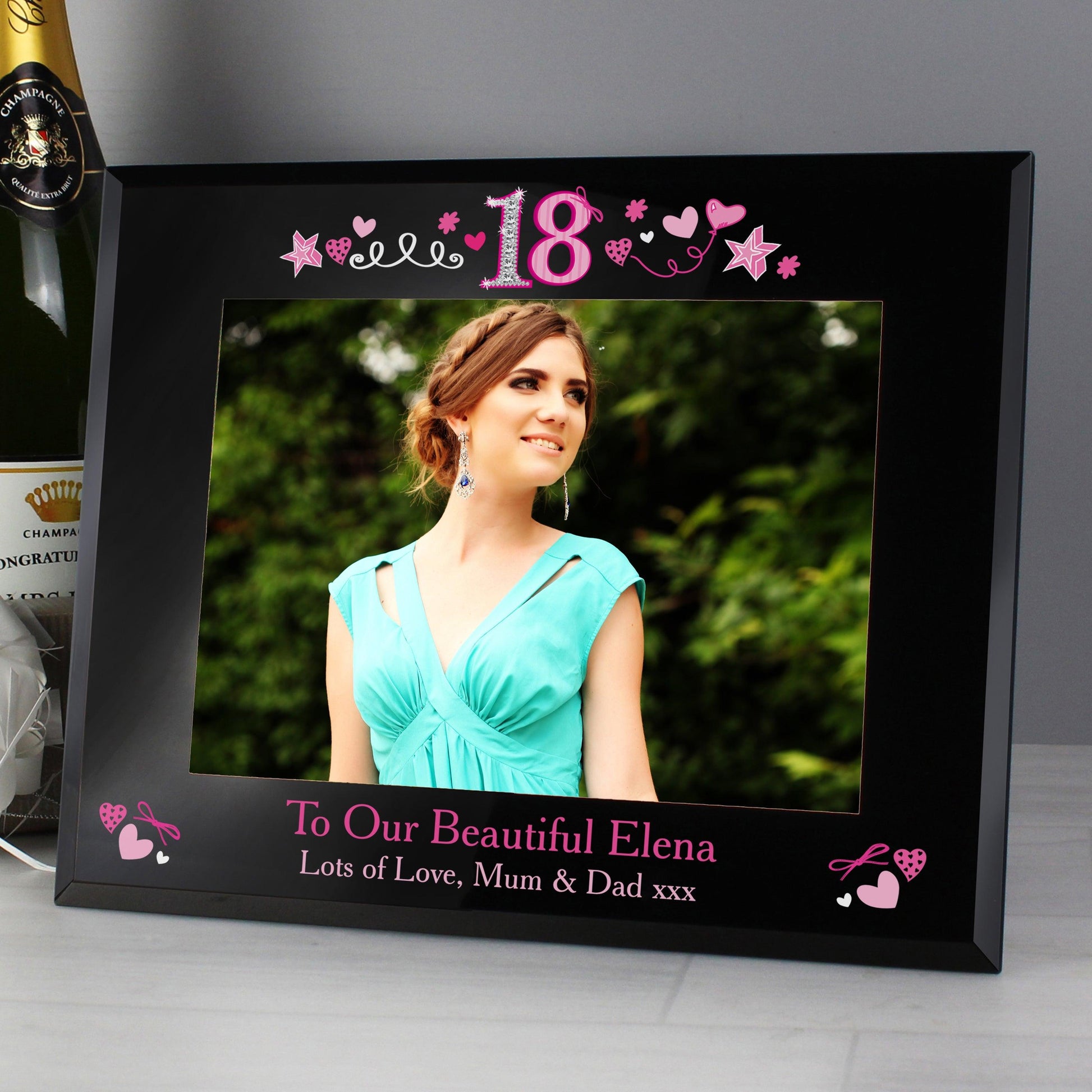 Personalised 18th Birthday Black Glass Photo Frame