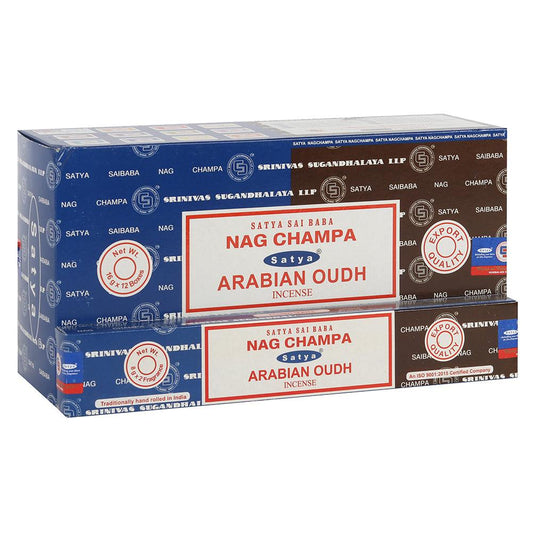 12 Pack of Combo Satya Incense - Nag Champa Arabian Oudh