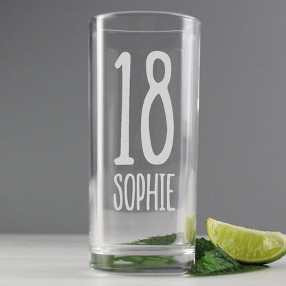 Personalised Birthday Age Hi Ball Glass