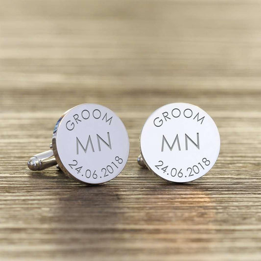 Personalised Groom Cufflinks - Initials And Date - Myhappymoments.co.uk