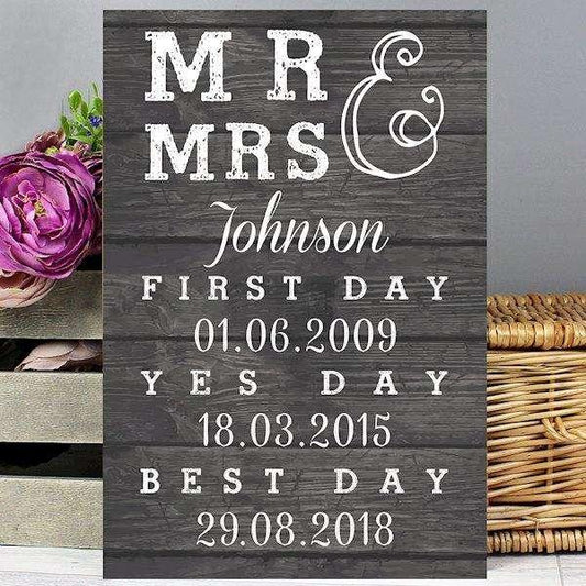 Personalised Mr & Mrs, First Day, Yes Day & Best Day Metal Sign - Myhappymoments.co.uk