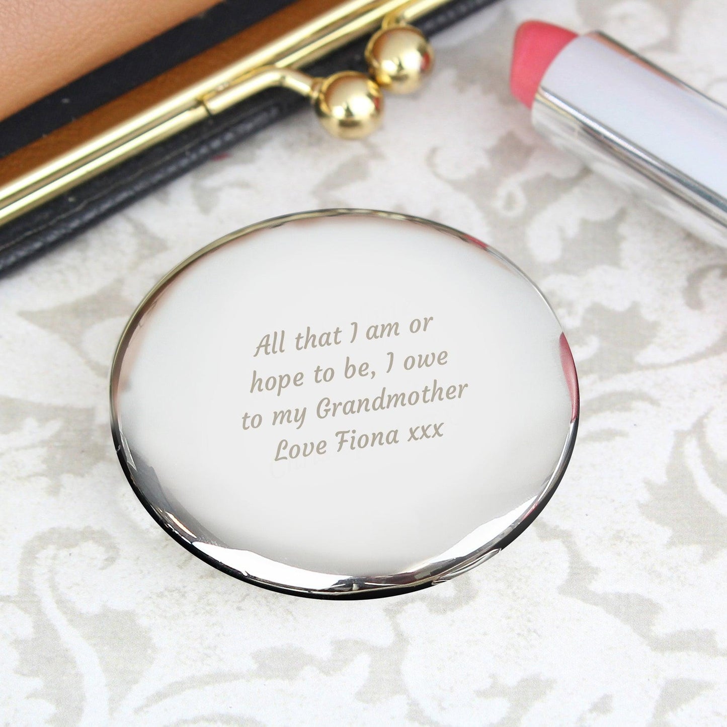 Personalised Silver Round Compact Mirror - Myhappymoments.co.uk