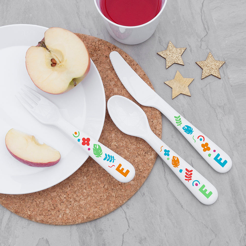 Personalised Children's Colourful Shapes Cutlery Set