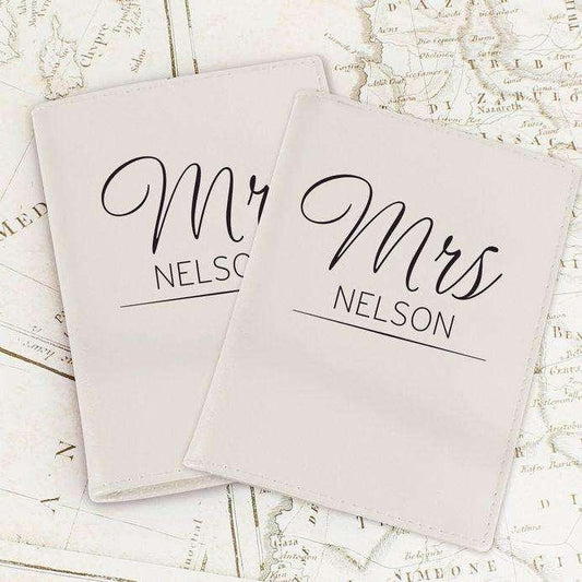 Personalised Classic Mr & Mrs Cream Leather Passport Holders - Myhappymoments.co.uk