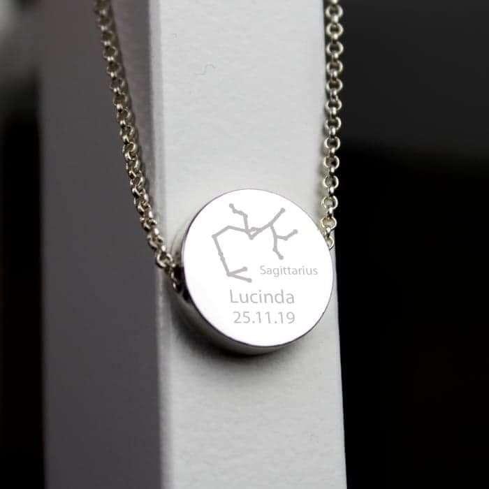 Personalised Sagittarius Zodiac Star Sign Silver Tone Necklace (November 22nd - December 21st) - Myhappymoments.co.uk