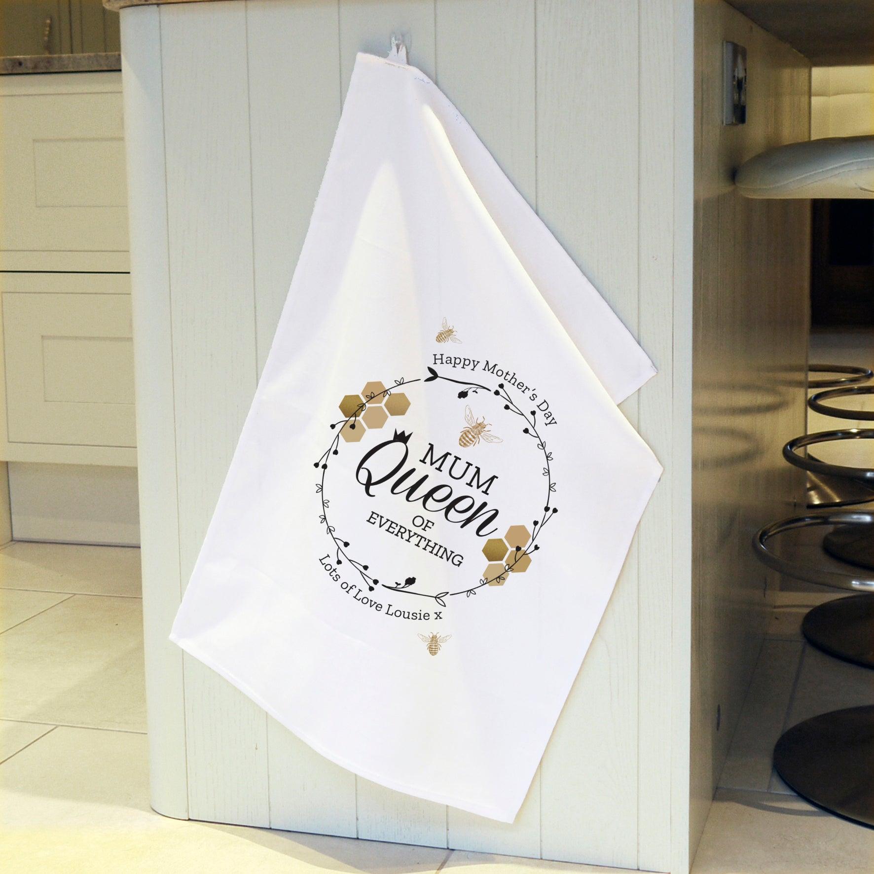 Personalised Queen Bee White Tea Towel