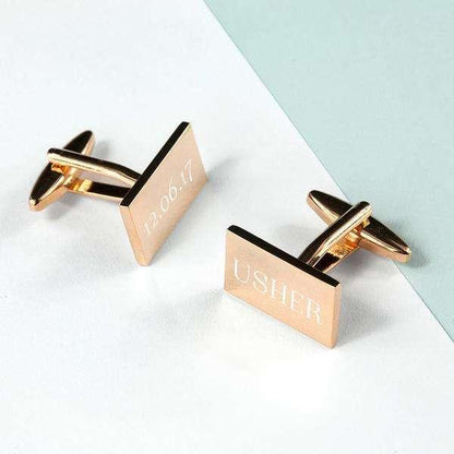 Personalised Rectangle Rose Gold Plated Cufflinks - Myhappymoments.co.uk