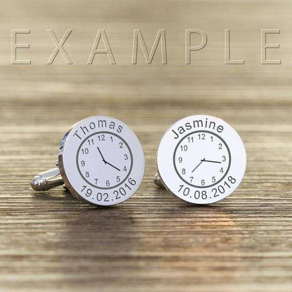 Personalised Any Message & Date Round Clock Cufflinks - Myhappymoments.co.uk