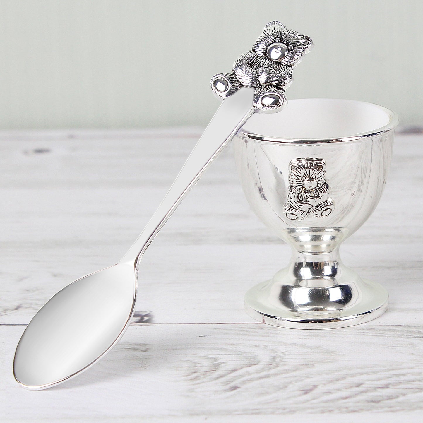 Personalised Silver Plated Egg Cup & Spoon - Myhappymoments.co.uk