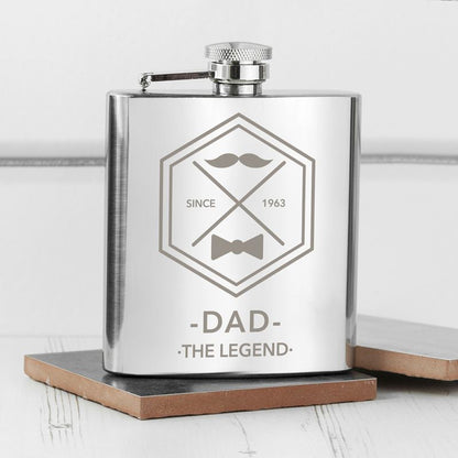 Personalised Legend Dad's Silver Hip Flask - Myhappymoments.co.uk