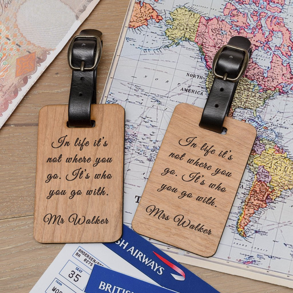 Personalised Pair of Wooden Luggage Tags - Myhappymoments.co.uk