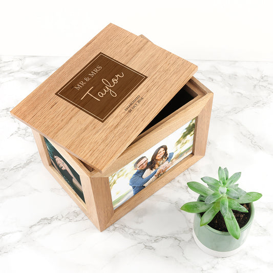 Personalised Couples Midi Oak Photo Cube Keepsake Box | Wedding Gift