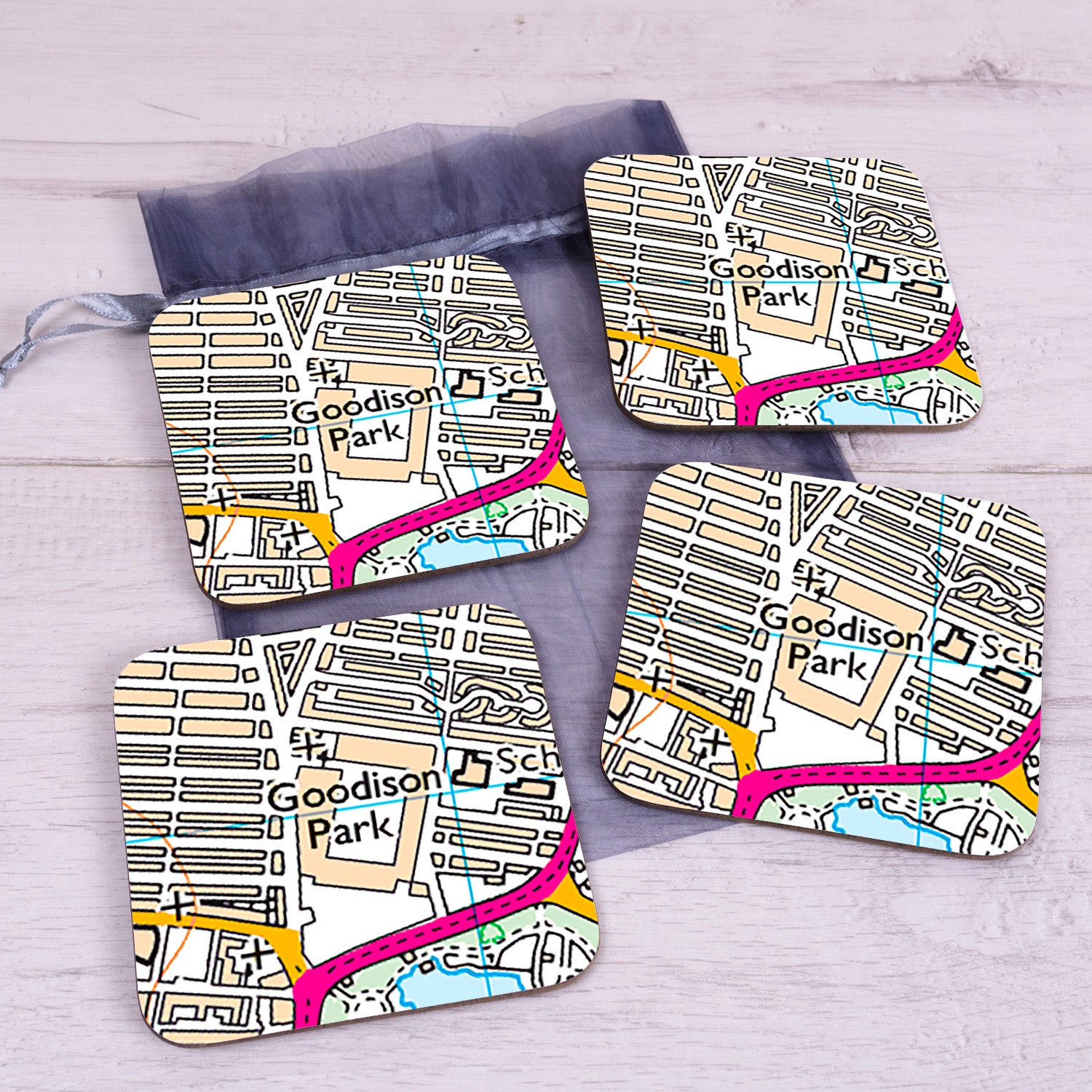 Football Club Stadium Map Set of 4 Coasters