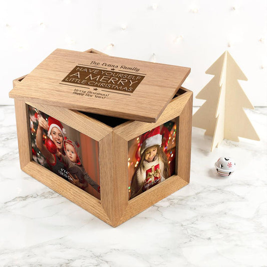 Personalised Merry Christmas Midi Oak Photo Frame Keepsake Box