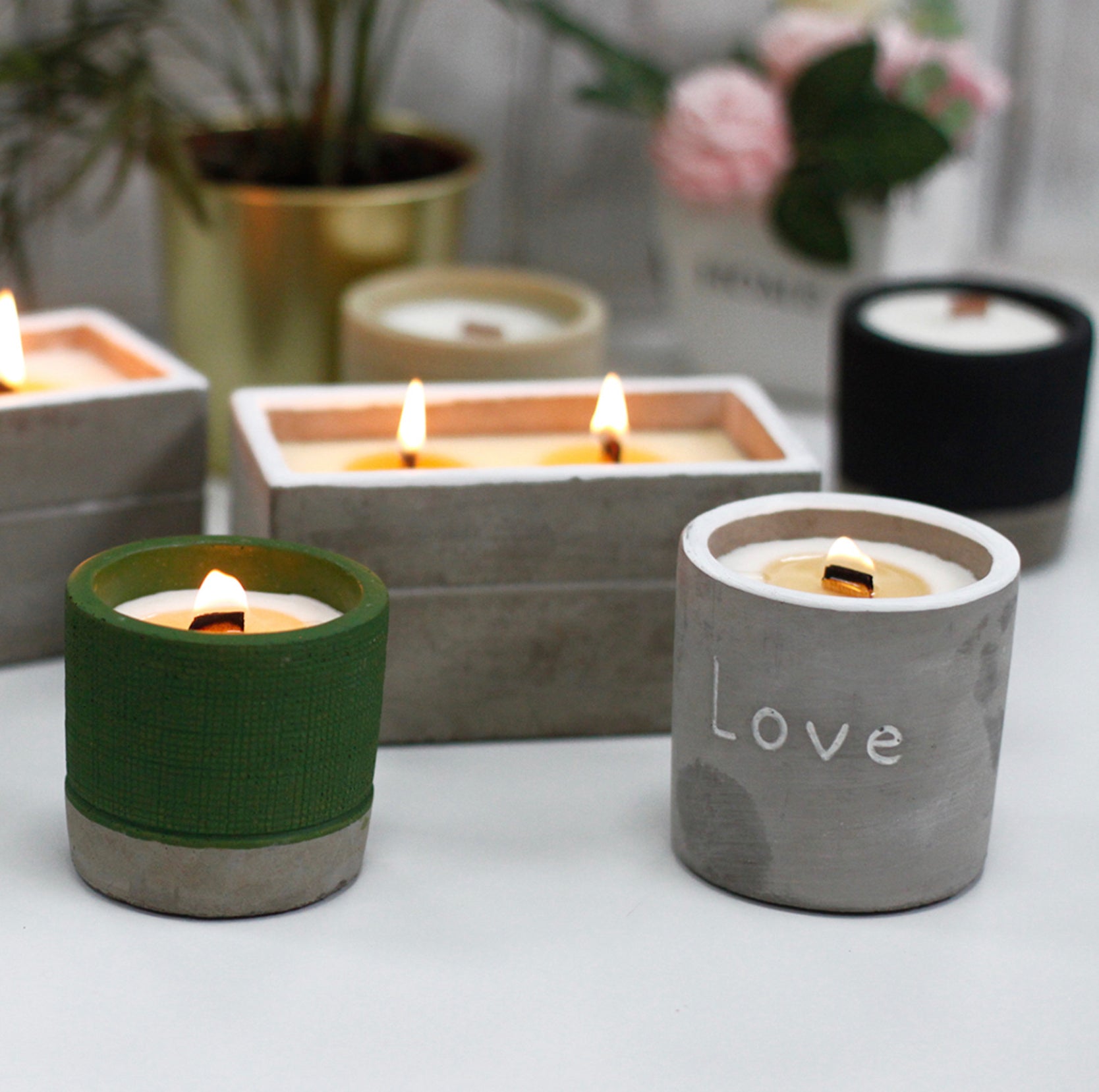 Concrete Wooden Wick Large Candle Box - Clove & Dark Sandalwood