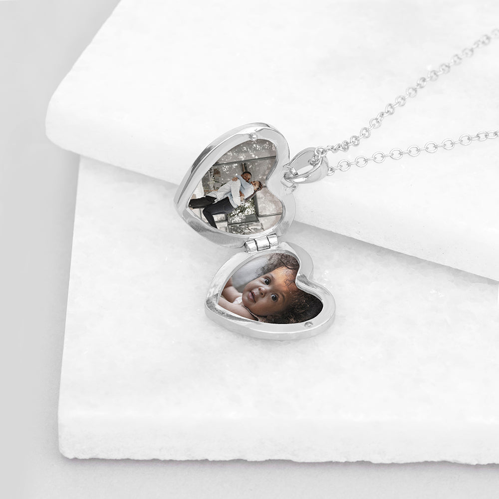 Personalised Heart Photo Locket Necklace - Silver Plated