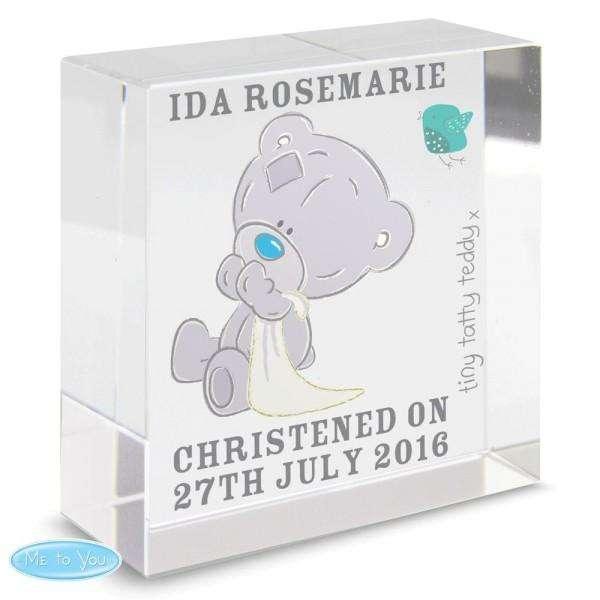 Personalised Tiny Tatty Teddy Medium Christening Crystal Token - Myhappymoments.co.uk