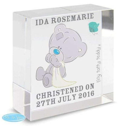 Personalised Tiny Tatty Teddy Medium Christening Crystal Token - Myhappymoments.co.uk