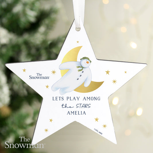 Personalised The Snowman Gold Moon Christmas Wooden Star Decoration