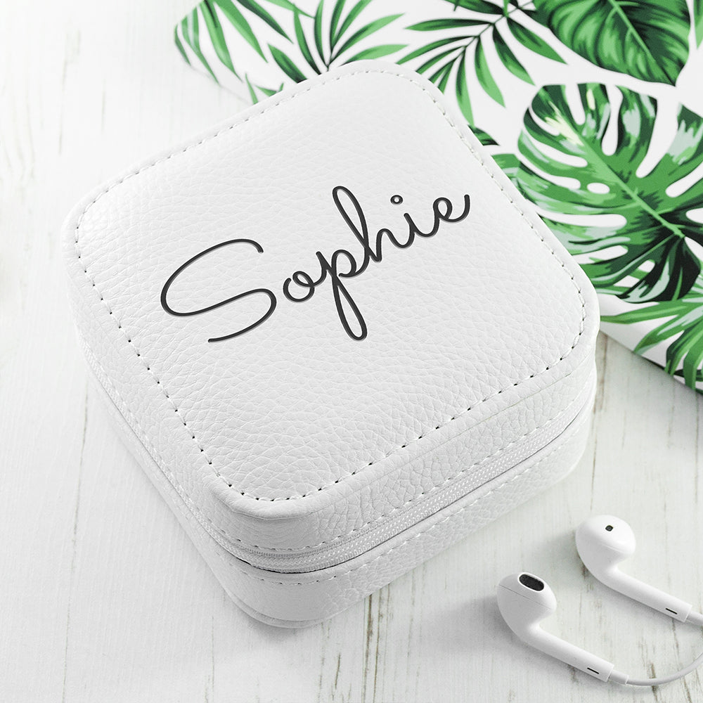 Personalised White Travel Jewellery Case