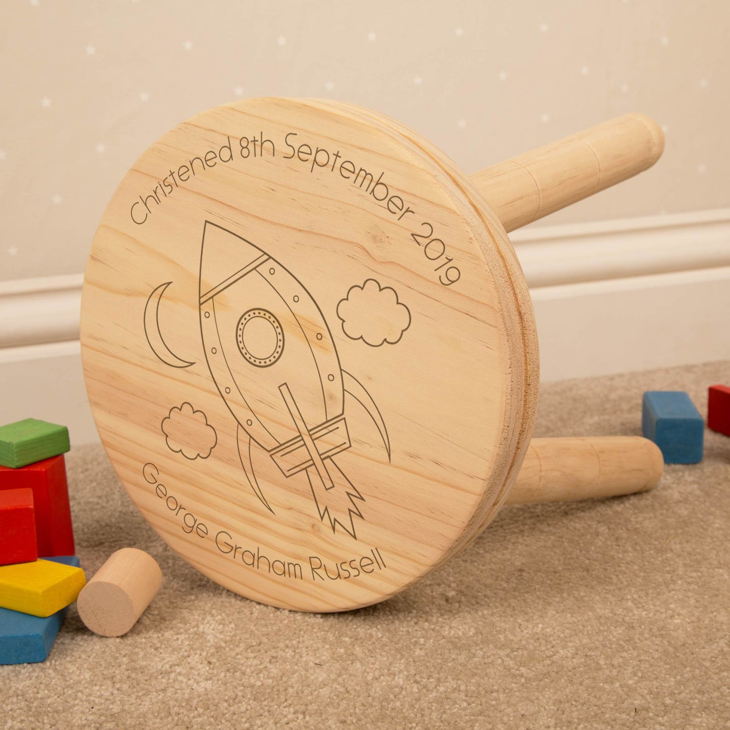 Personalised Children’s Laser Engraved Space Rocket Stool