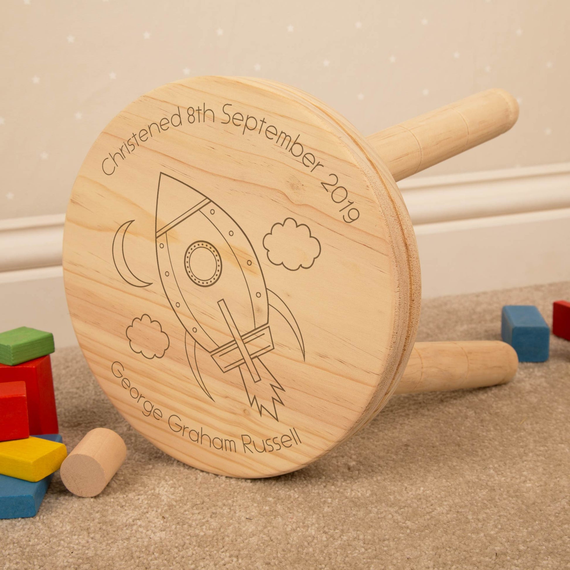 Personalised Children’s Laser Engraved Space Rocket Stool